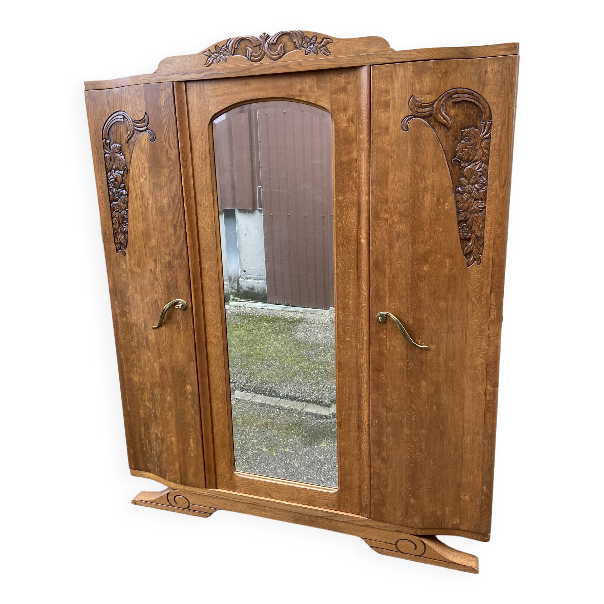 Mid-century vintage Scandinavian 1950s Parisian Art Deco wooden wardrobe