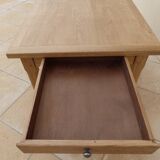 Solid oak farmhouse table with 2 large drawers and brass knobs - Fully restored