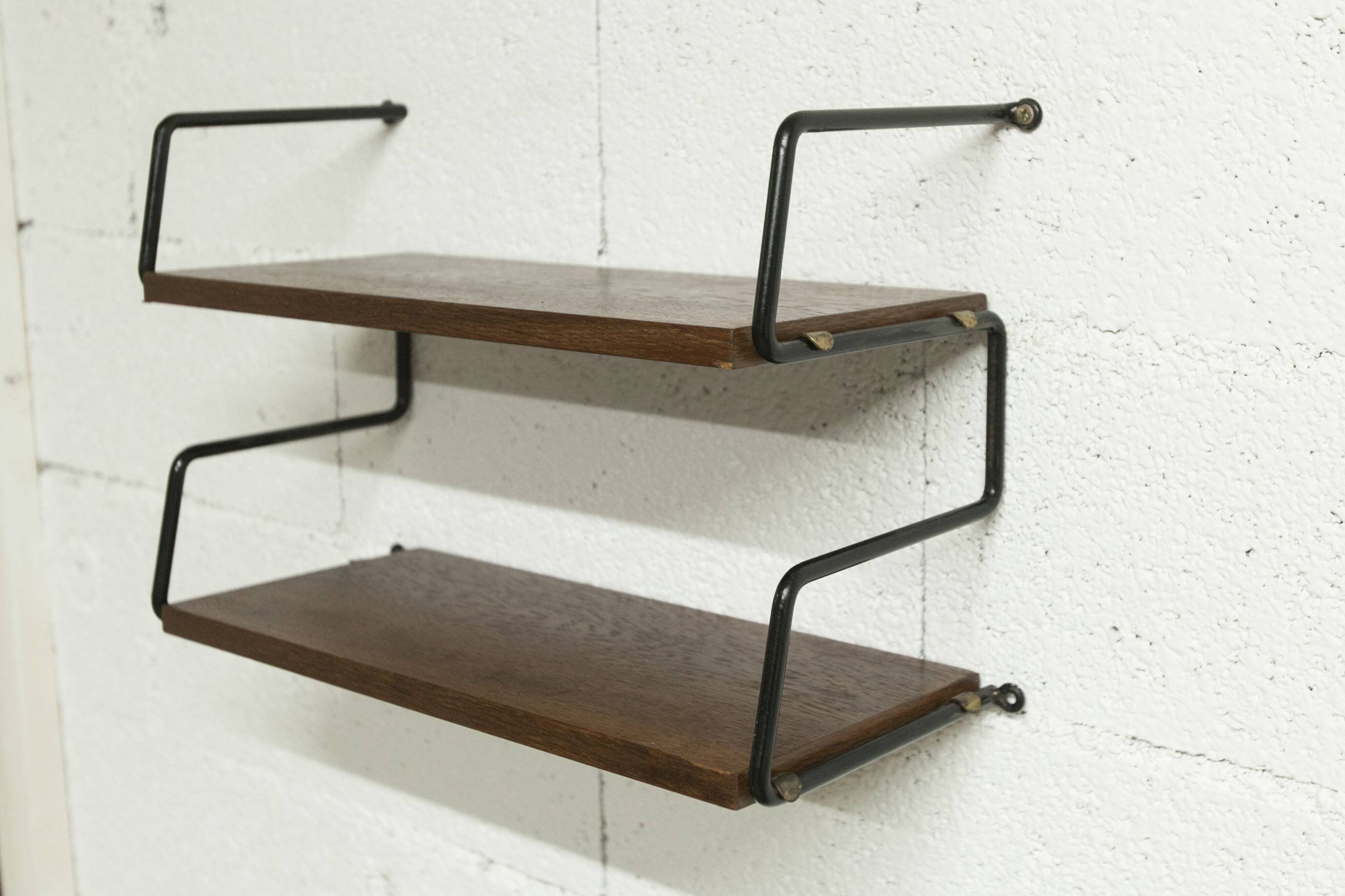 Zigzag string shelf 2 black ladders 2 teak shelves 1950 Width 47.5cm