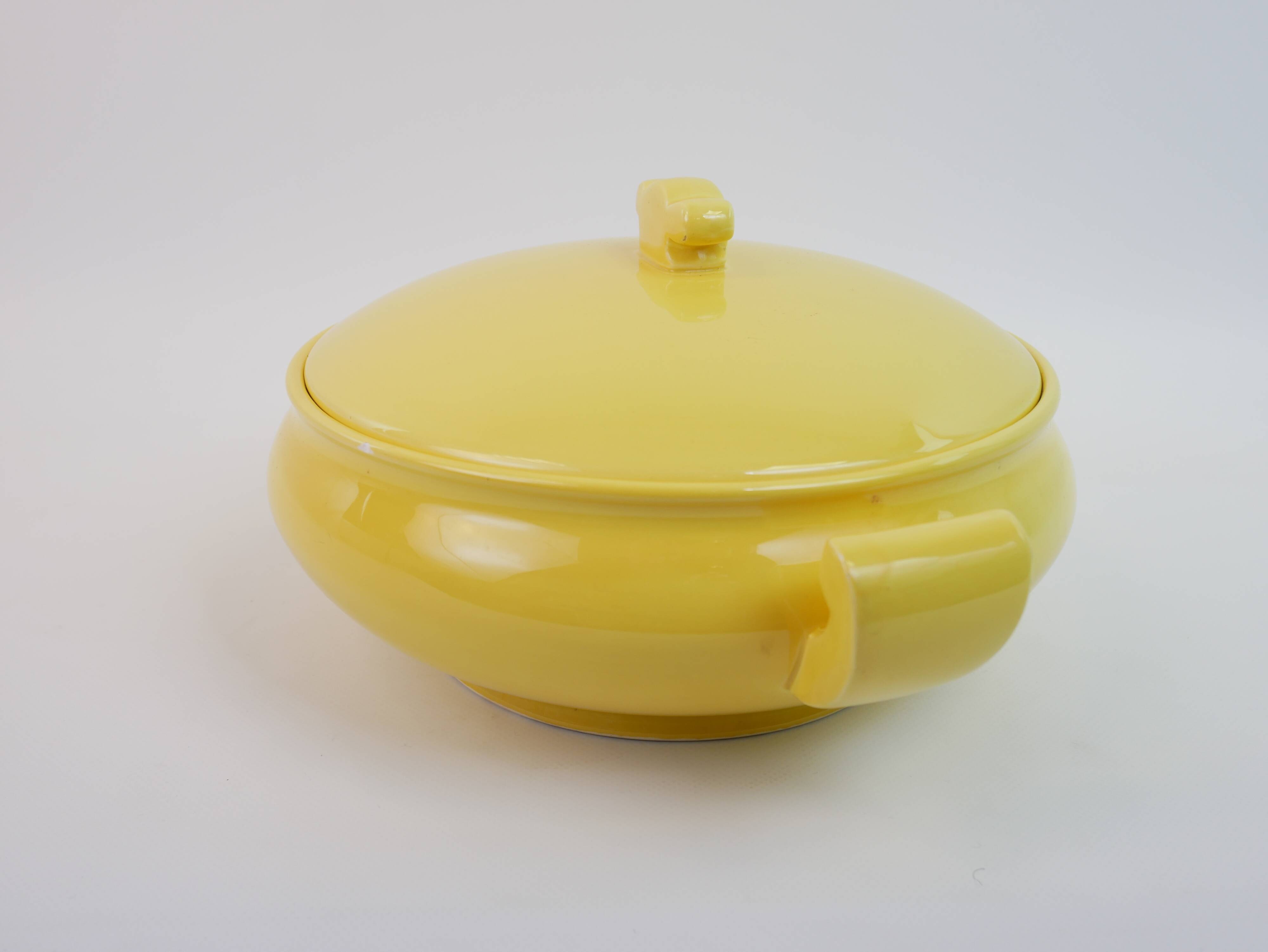 Large yellow modernist soup tureen