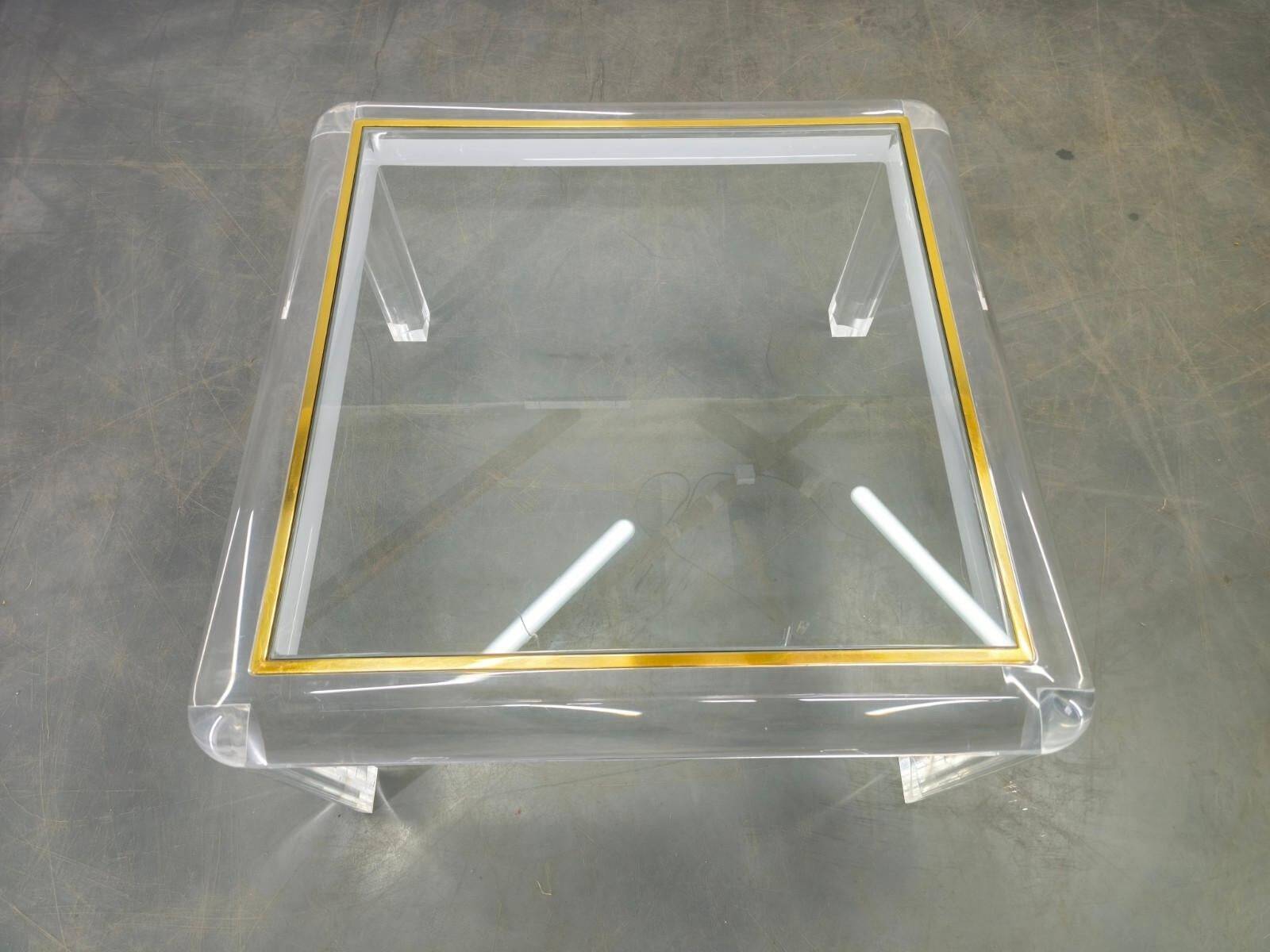 Italian Acrylic, Brass and Glass Coffee Table, 1980s