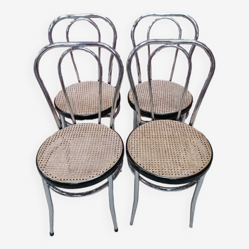 4 bistro chairs in chrome steel and cane seat