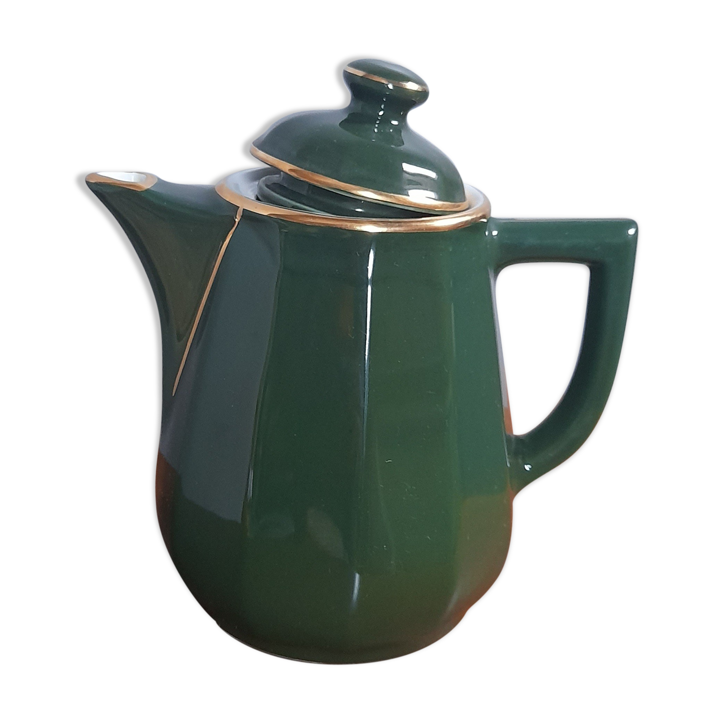 Teapot Apilcp Yves Deshoulières - Empire green and gold - 1980