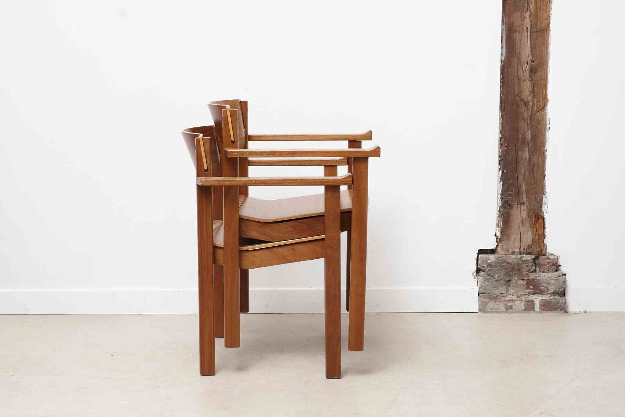 Vintage stackable wooden chair with armrests