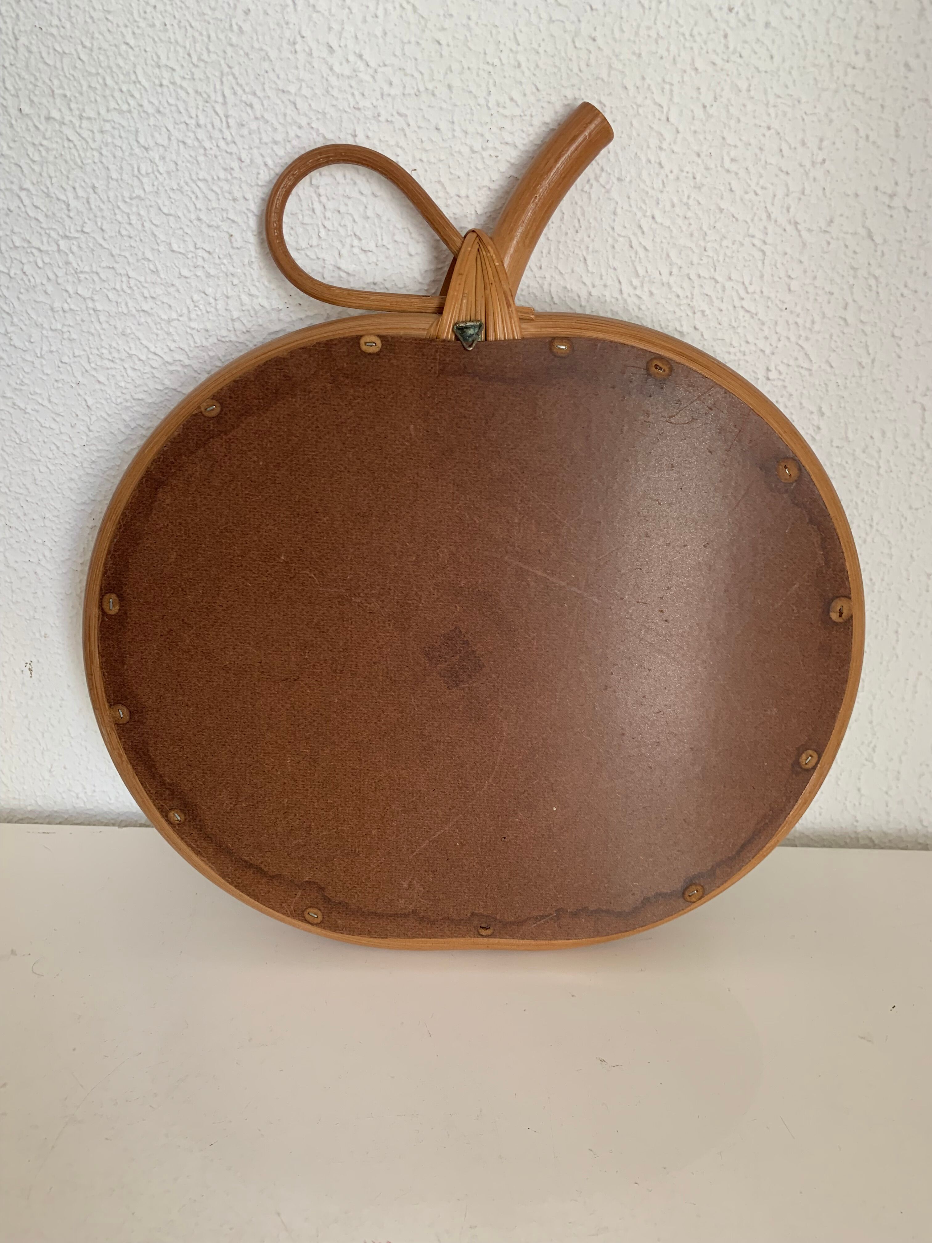 Vintage mirror 1960 rattan apple wicker bamboo - 32 x 35 cm