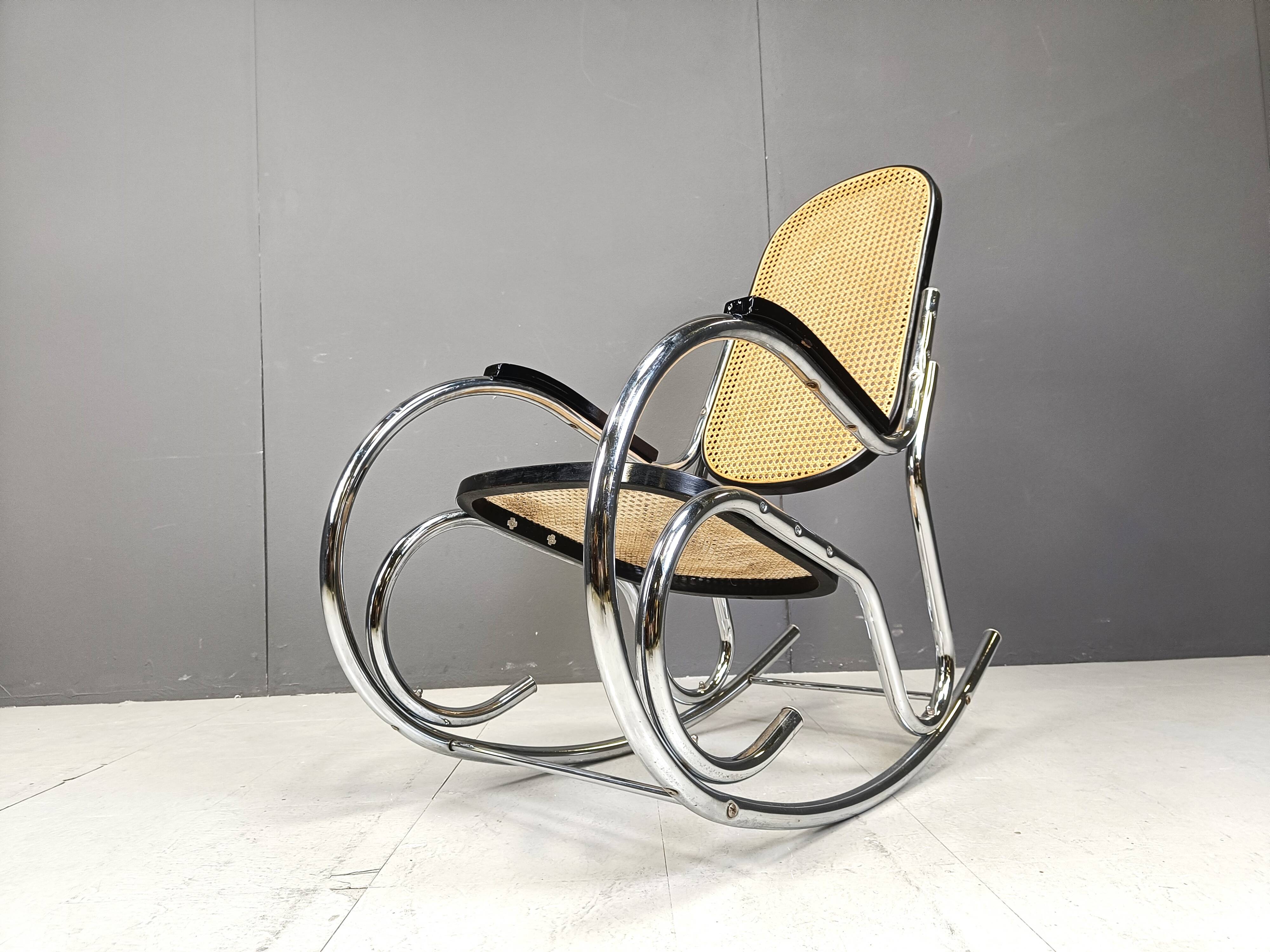 Vintage chrome and rattan rocking chair, 1960s