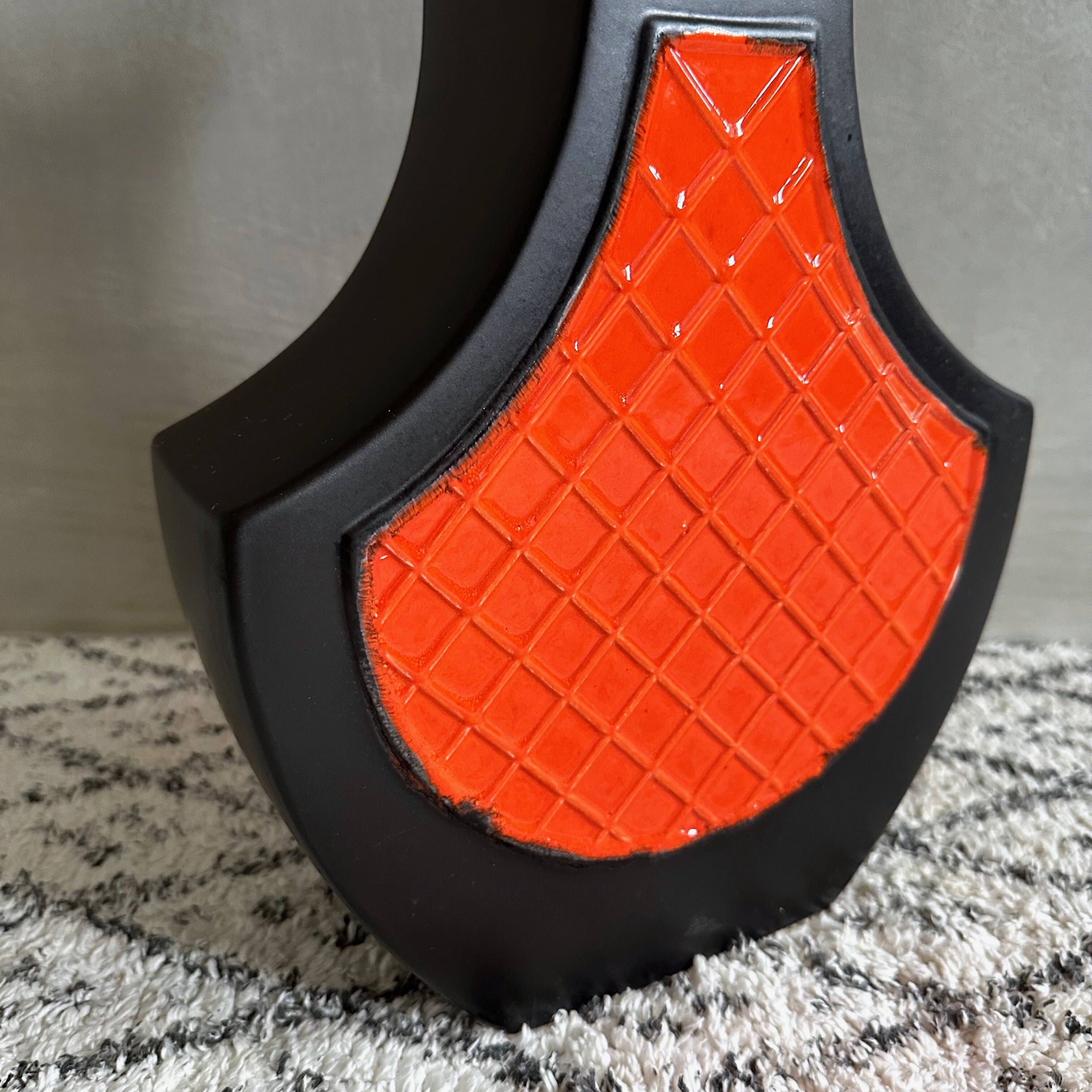 Modernist floor vase, ceramic vase 50, vase black orange, 60s, West German Pottery