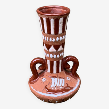 1986 Vase 15cm art Grec signé Fintias soliflore amphore Vintage ancien fait en Grèce à la main