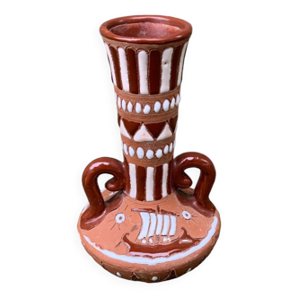 1986 Vase 15cm Greek art signed Fintias soliflore amphora Vintage old made in Greece by hand