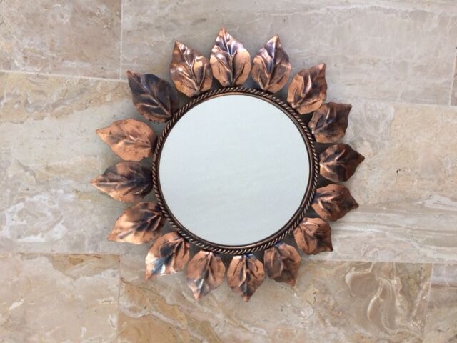 Miroir soleil vintage en métal cuivré 41x41cm