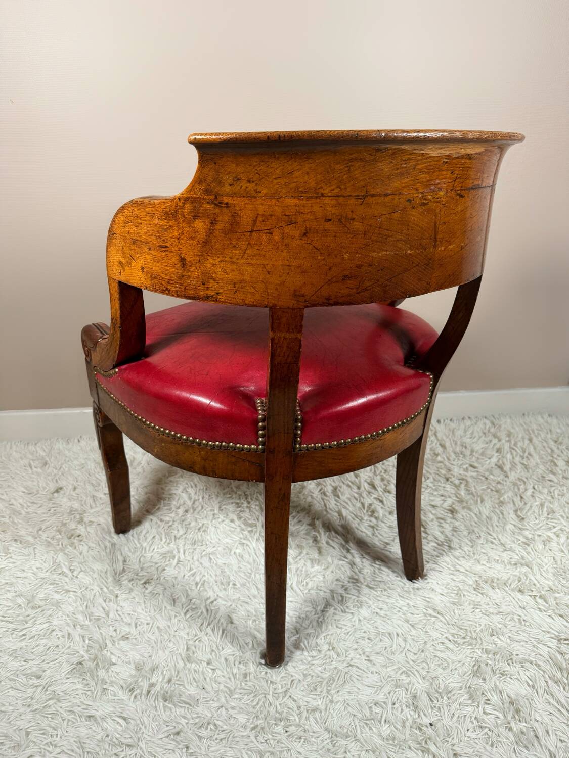 Office armchair 19th Restoration style wood and leather
