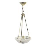 Pendentif unique en albâtre Art déco sur chaînes en laiton Tchécoslovaquie années 1930