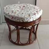 Pouf, repose pieds en rotin vernis avec coussin
