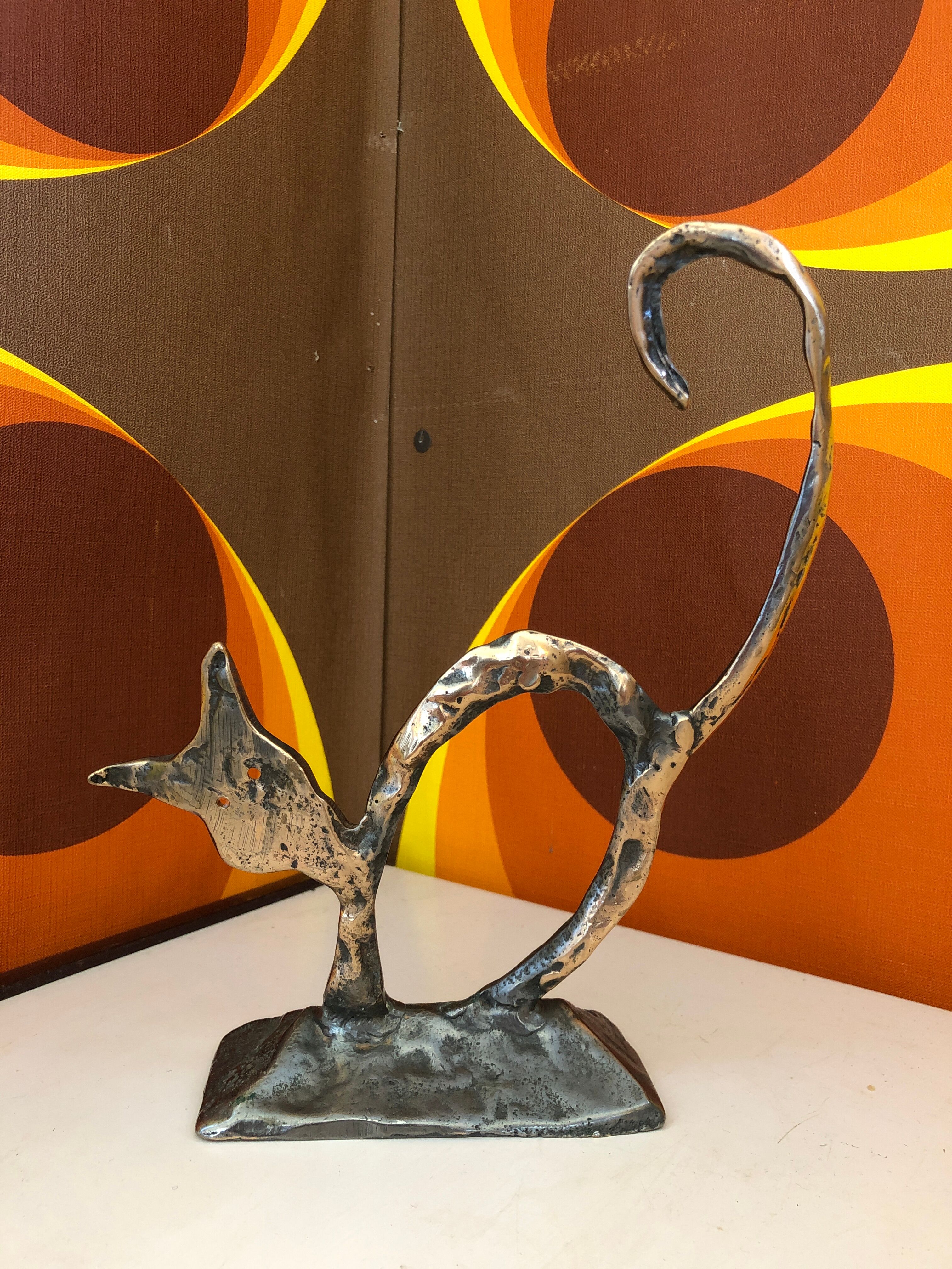 Paper press Bronze sculpture cat signed lohé