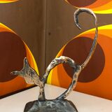 Paper press Bronze sculpture cat signed lohé