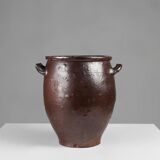 Signed Rustic Large Glazed Brown Ceramic Pot, Belgium, 1800s