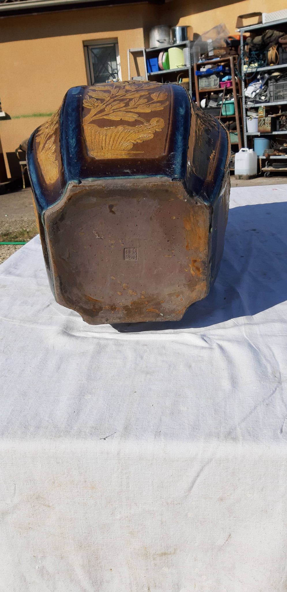 Vase chine en grés émaillé estampillé cachet en creux