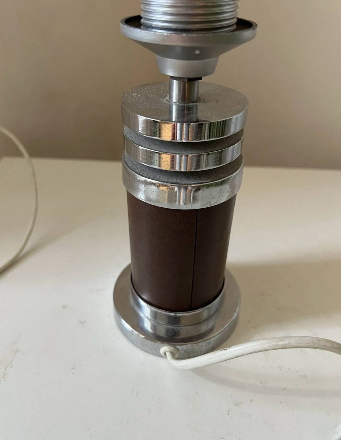 Vintage Chrome and Leatherette Lamp Base Roche Bobois 1975