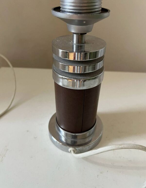 Pied de Lampe Vintage Chrome et skaï vintage Roche Bobois 1975