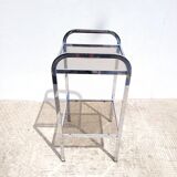 Side table chrome shelf and smoked glass 1970