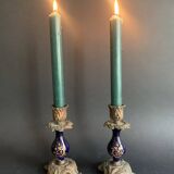 Pair of 19th century Sèvres blue and bronze candlesticks