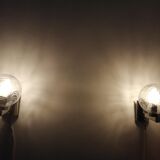 Pair of wall lamps 70 Italy chrome and pressed molded glass