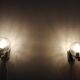 Pair of wall lamps 70 Italy chrome and pressed molded glass