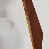 Teak, brass and opaline pendant light, Italy 1960