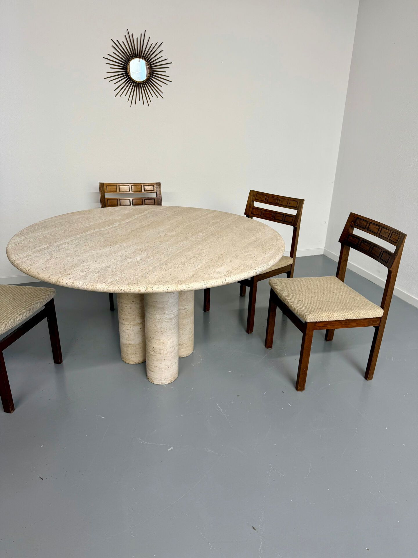 Large dining table Roche Bobois travertine Italian design 1970s