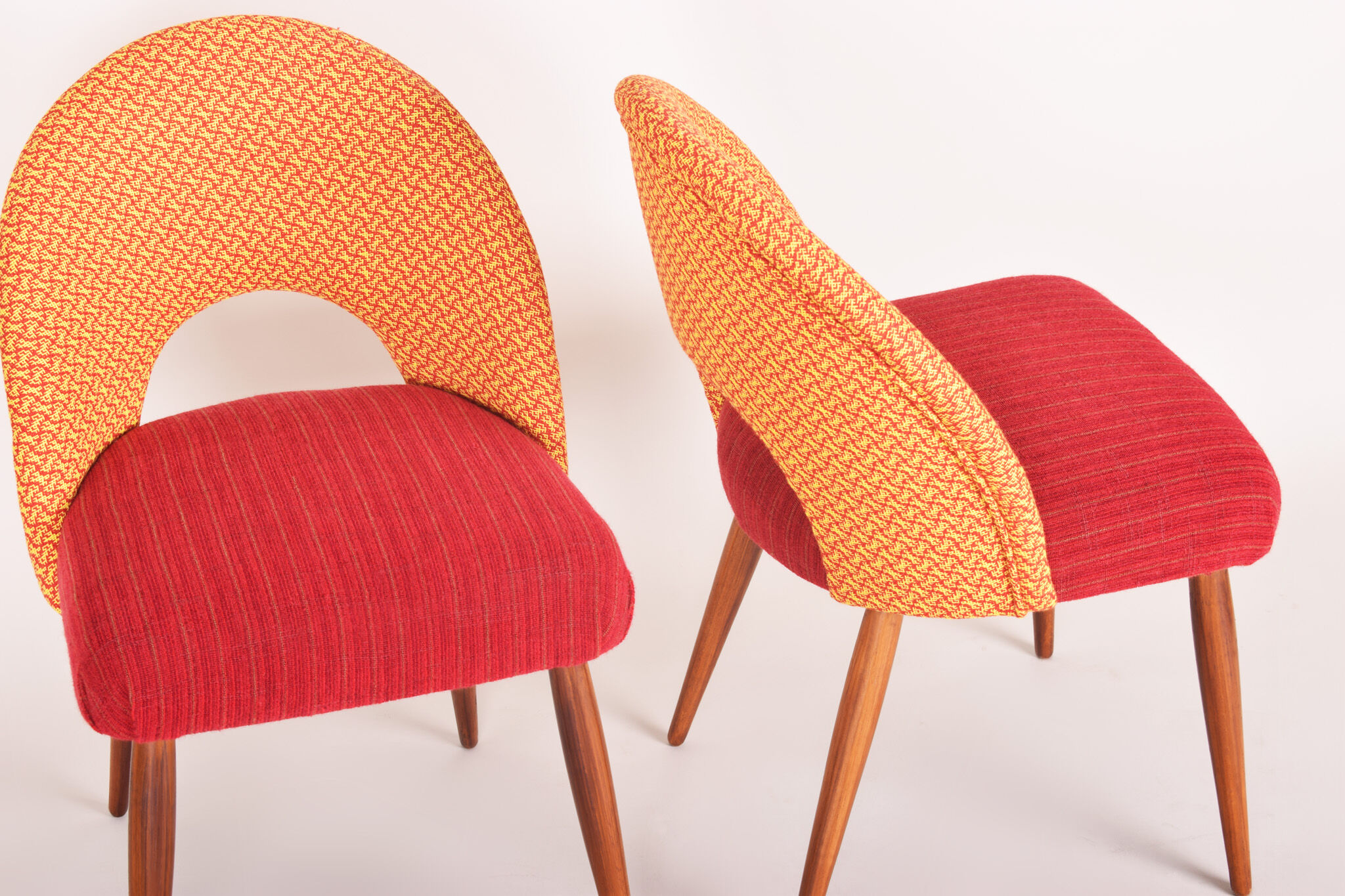 Four czechoslovak midcentury chairs, with new upholstery and original fabric