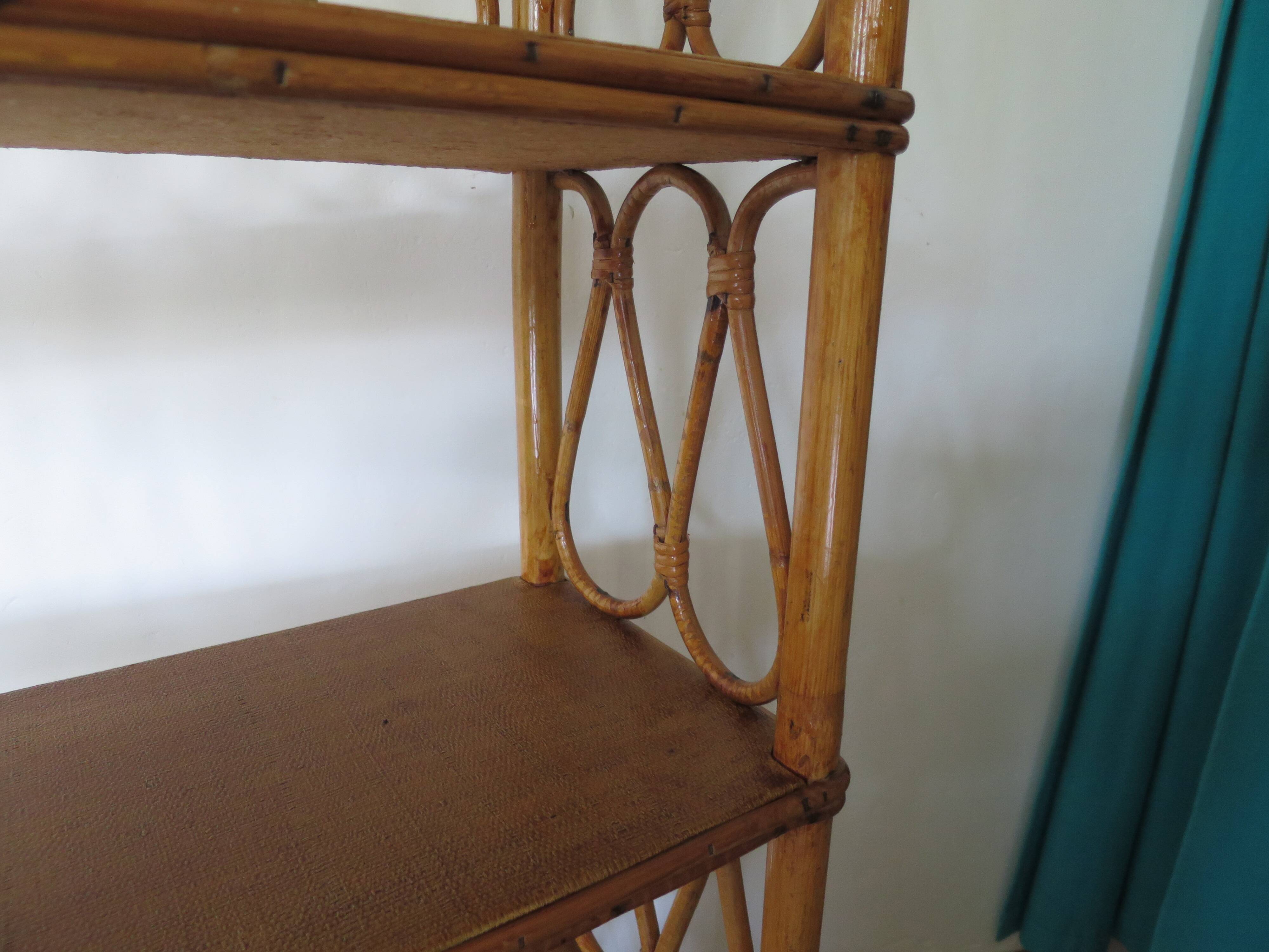 Wooden and rattan bookcase, 1970s-1980s