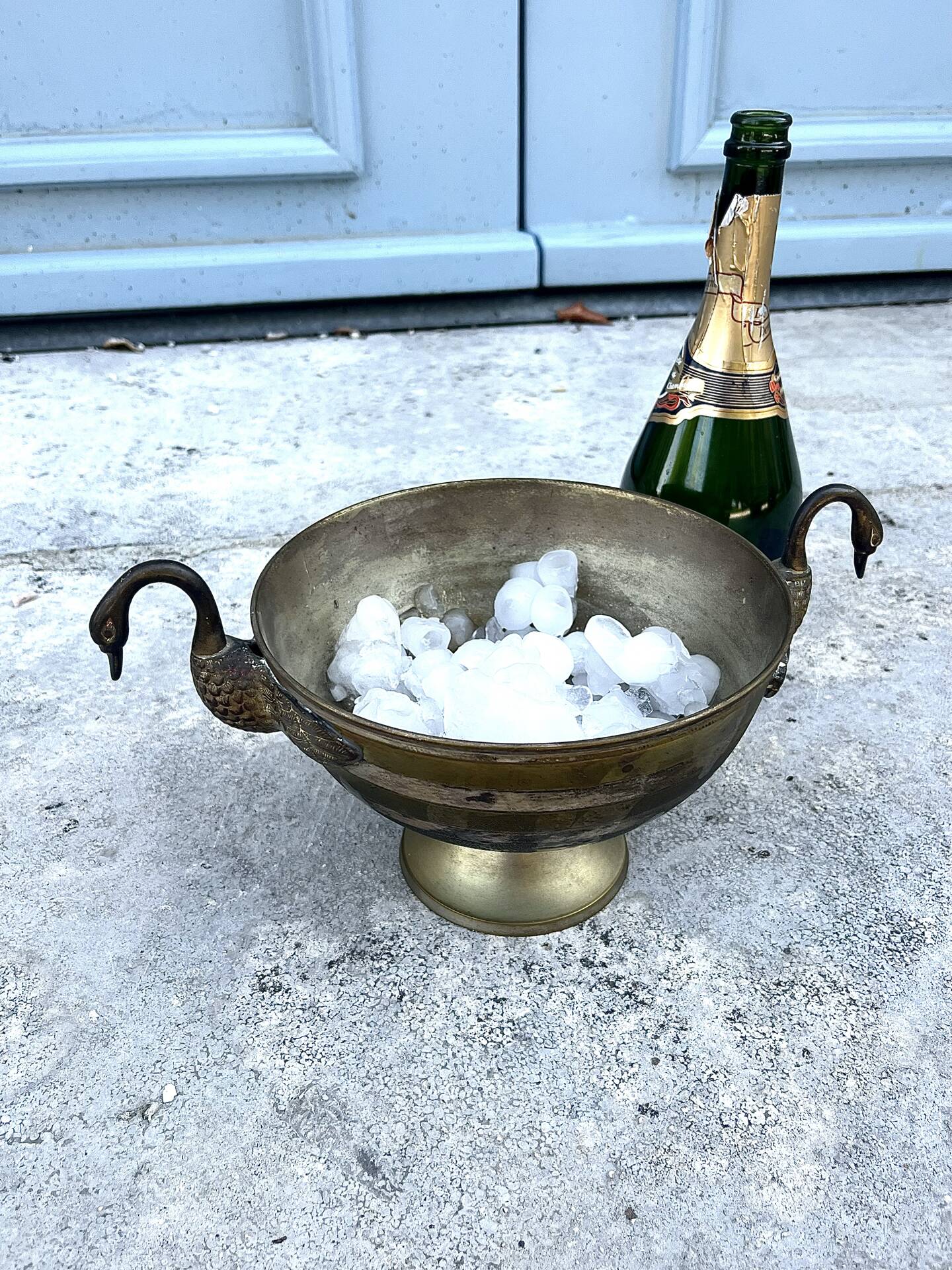 Swan Ice Bucket Brass French Vintage Footed Barware