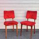 Pair of vintage wooden chairs with red fabric – 1960s/70s