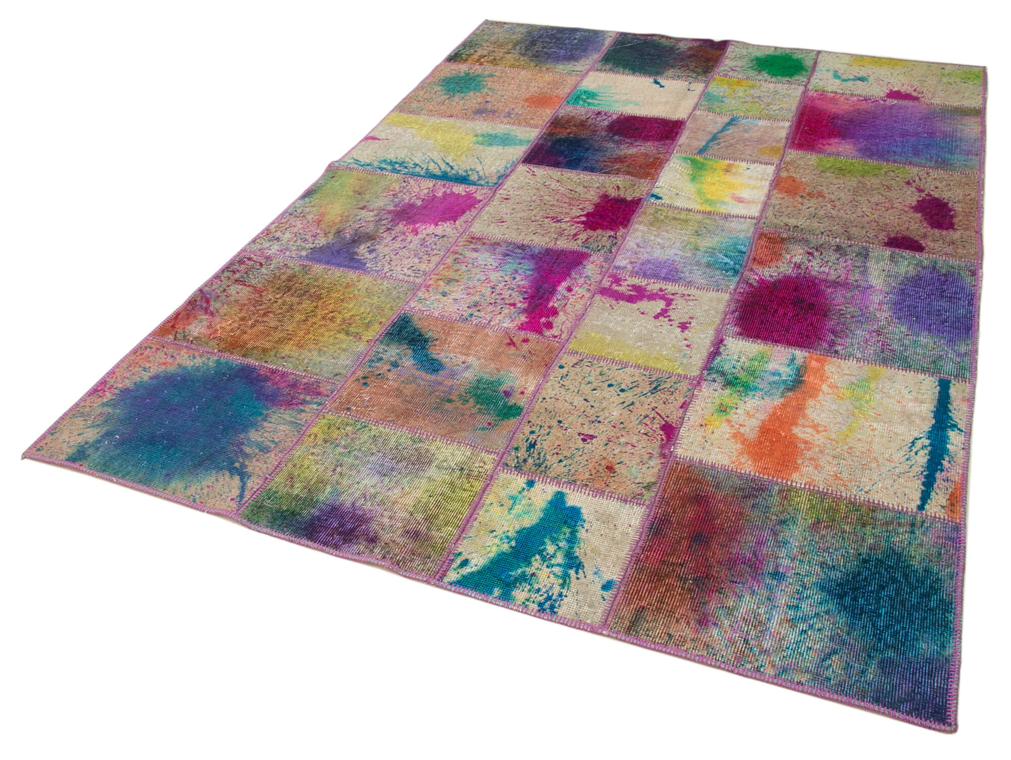 Handwoven anatolian contemporary 173 cm x 244 cm purple patchwork carpet