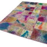 Handwoven anatolian contemporary 173 cm x 244 cm purple patchwork carpet