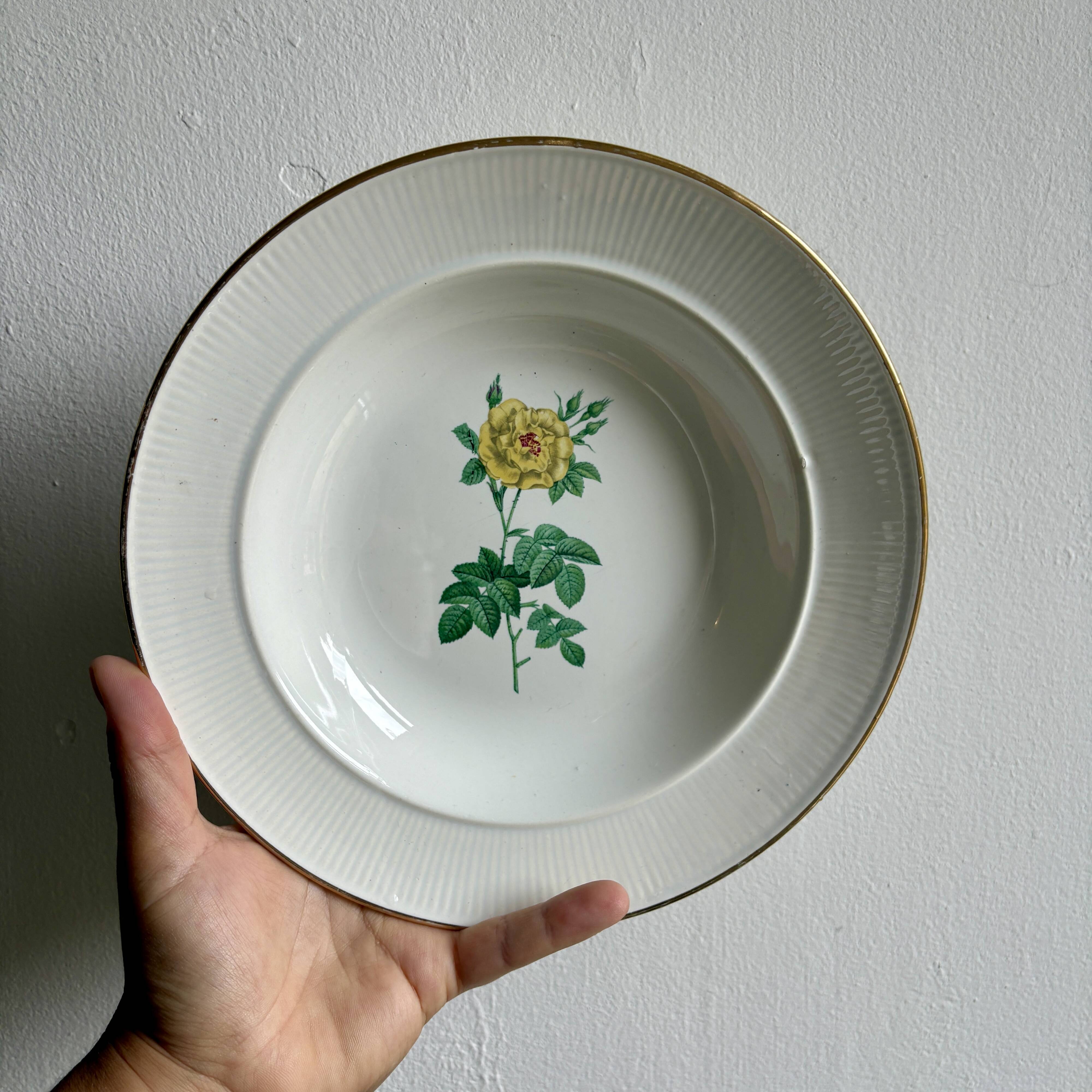 Set of 6 mismatched antique deep plates.