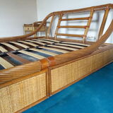 Double rattan bed and his pair of bedsides
