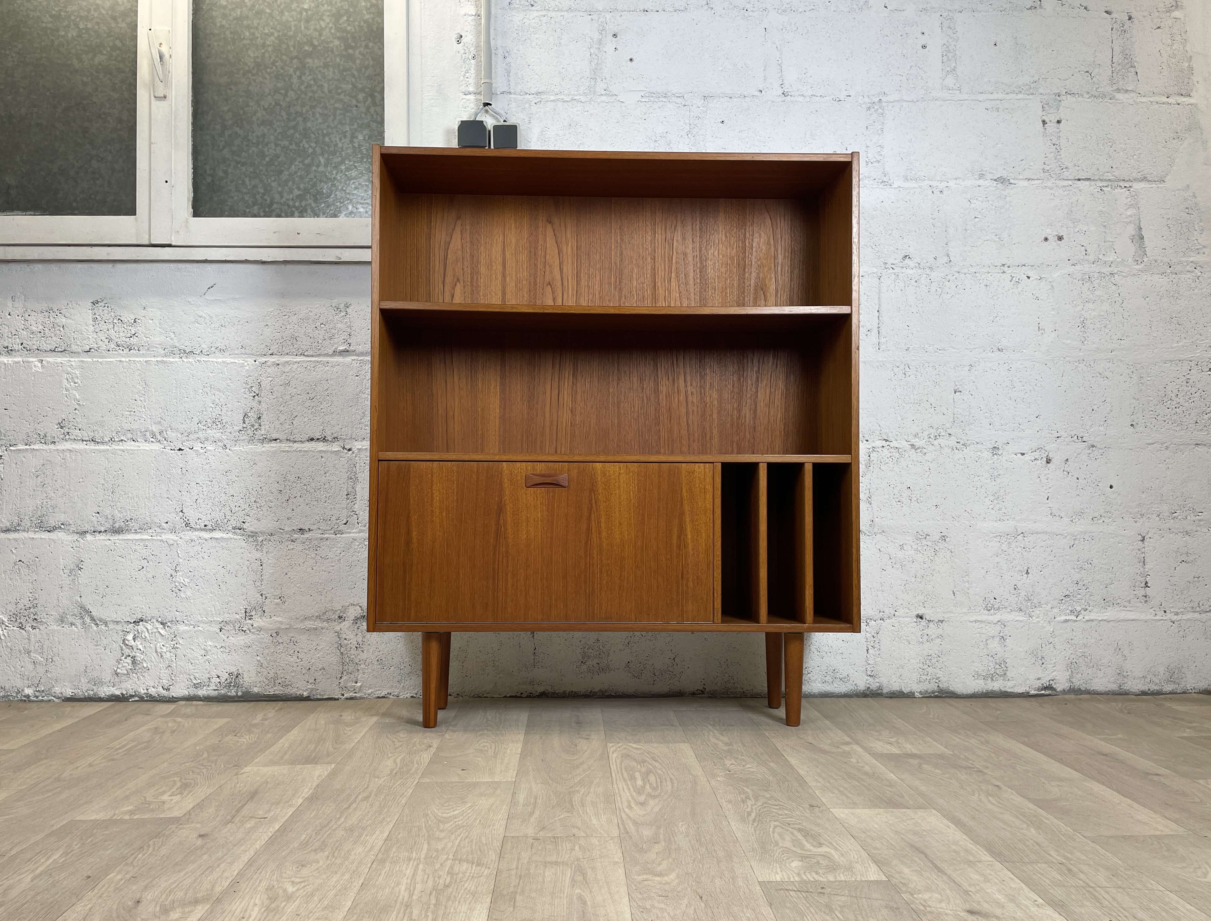 Scandinavian bookcase signed Clausen & Vintage teak sound, 60s