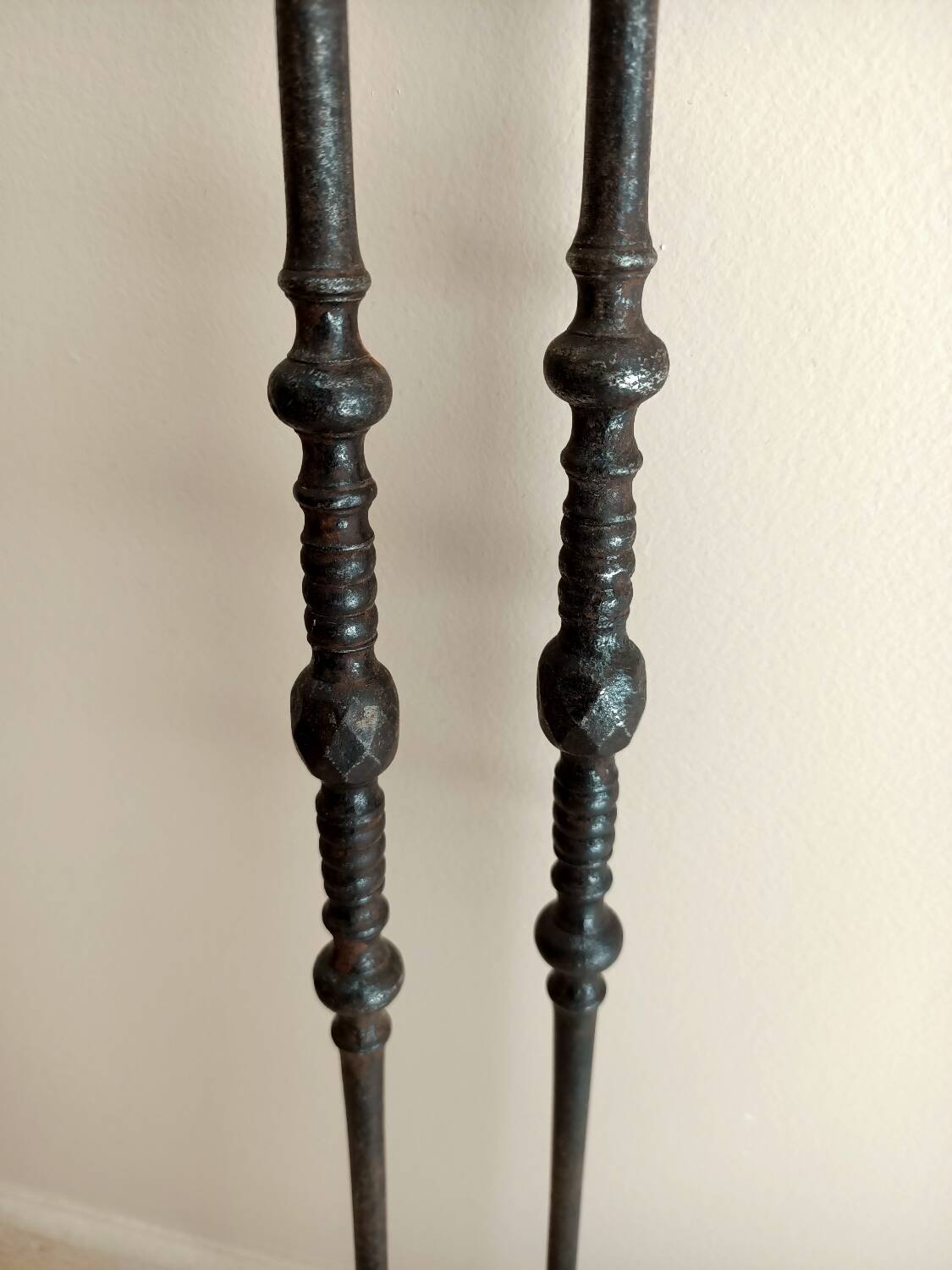 18th century fireplace tongs in wrought iron