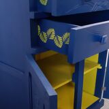 Commode des années 30 en bleu nuit et jaune