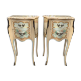 Pair of bedside tables louis XV style painted wood