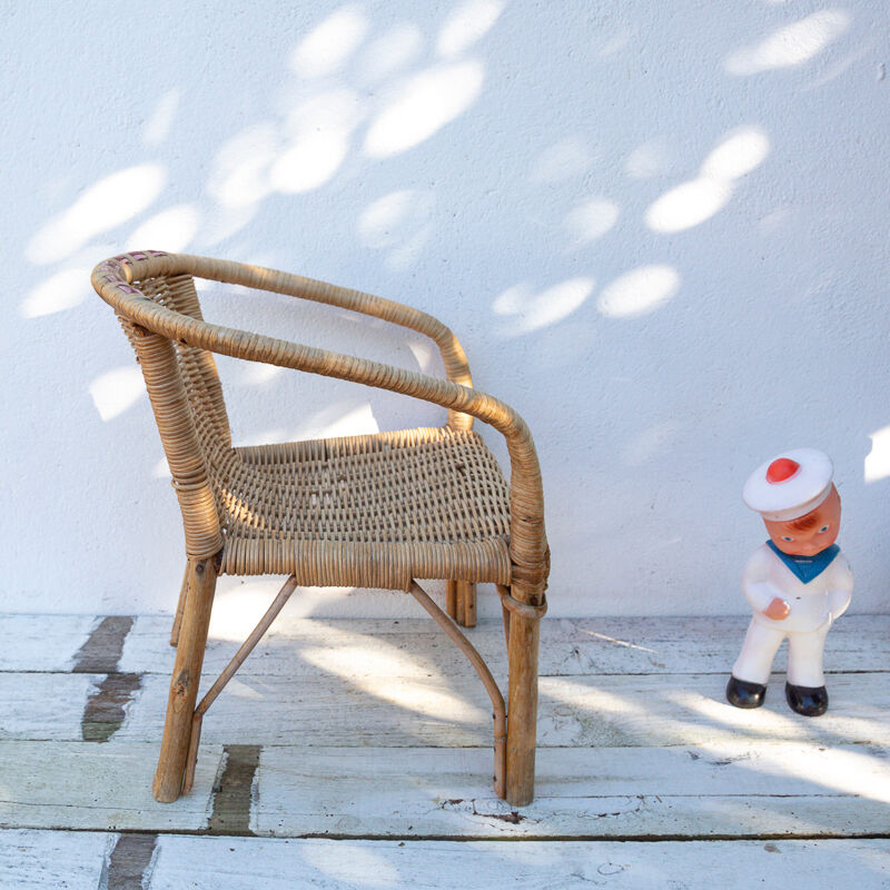 Wicker and rattan armchair for children