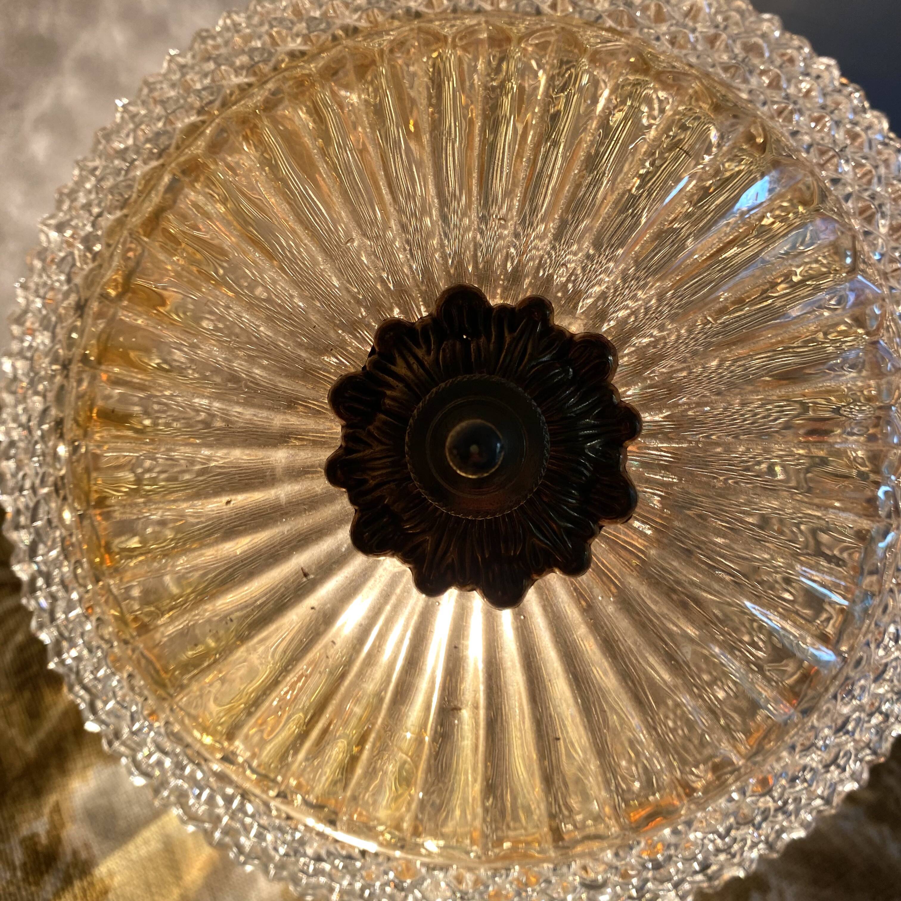 Large two-tone pressed glass ball pendant light