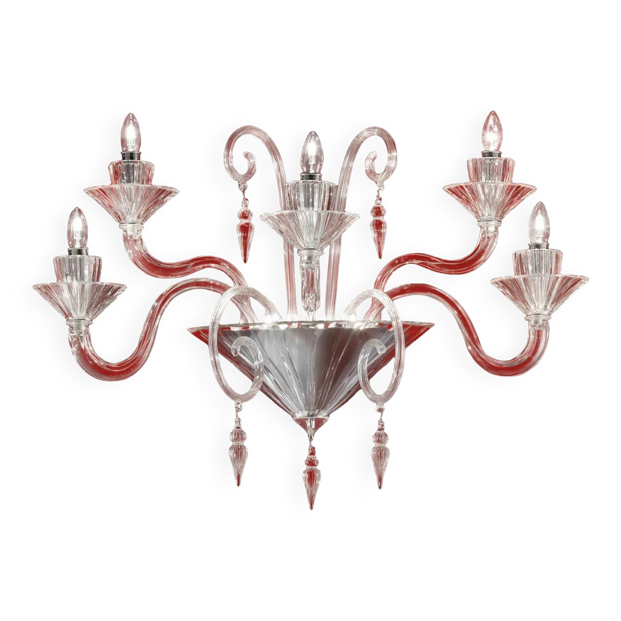 Statement Imperial Murano Glass “Rigadin” Wall Sconce in Transparent Glass