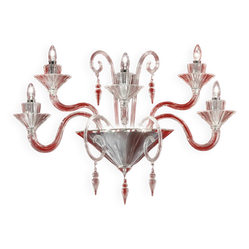 Statement Imperial Murano Glass “Rigadin” Wall Sconce in Transparent Glass