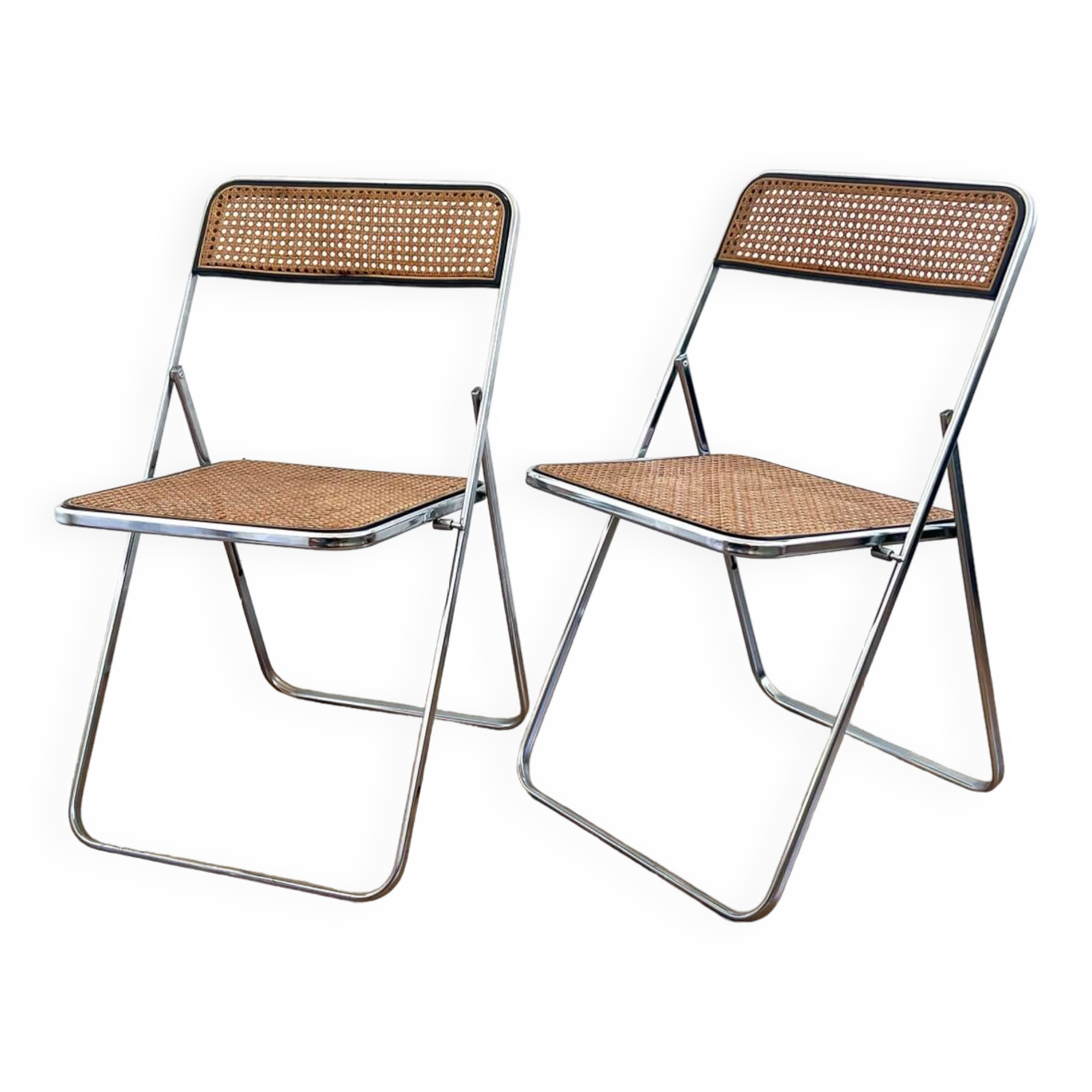 Pair of folding cane chairs