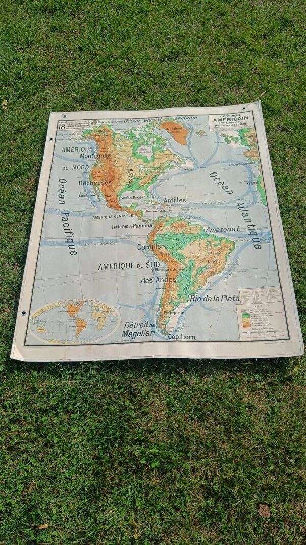 Ancienne carte scolaire du continent américain Vidal Lablache
