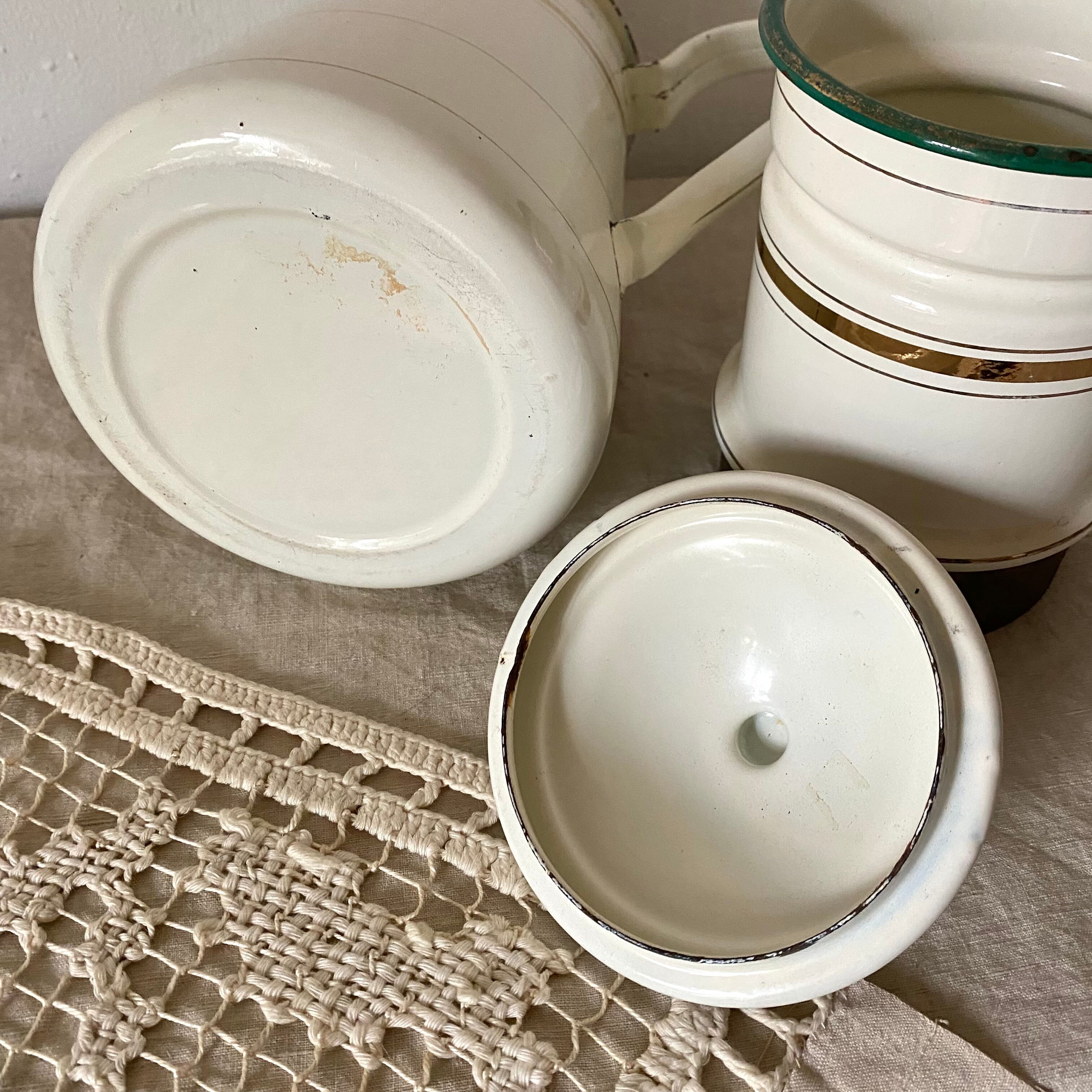 Antique coffee maker in enamelled sheet metal