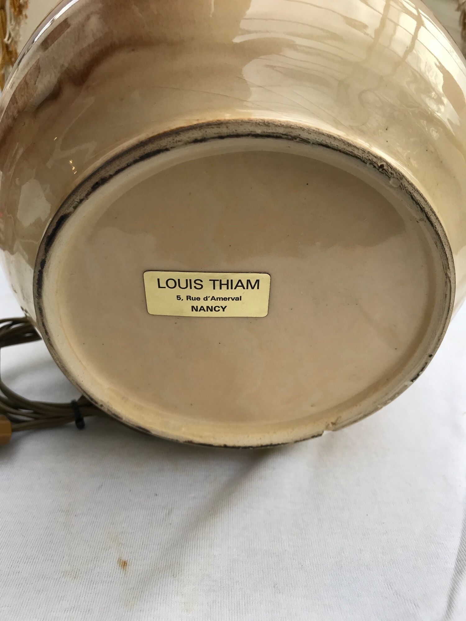 Former lamp Louis Thiam Nancy ceramics beige - abat-day vintage white fabric