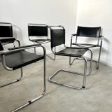 Set of 6 design chairs Matteo Grassi tubular metal and black leather year 70/80 Bauhaus style